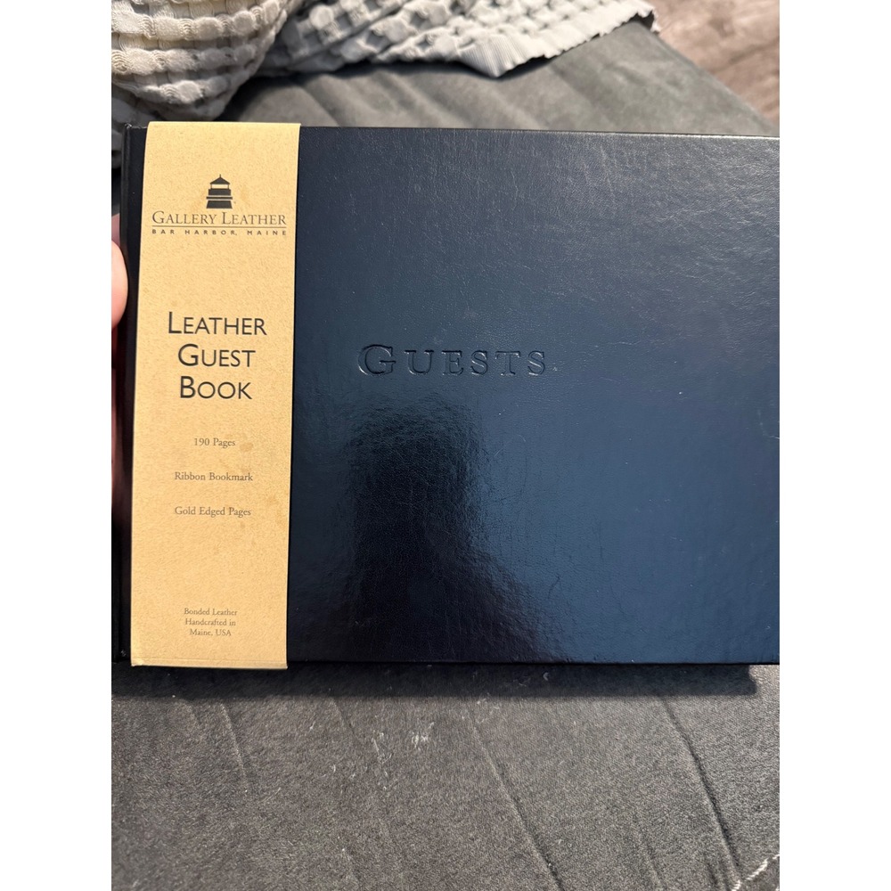 Gallery Leather Black Bonded Leather Guest Book Gold Edged 190 Pages Maine USA